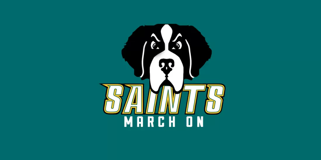 Saints logo on green background